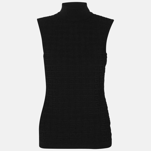 Givenchy Black Stretch Knit Monogram Sleeveless Tops Xs